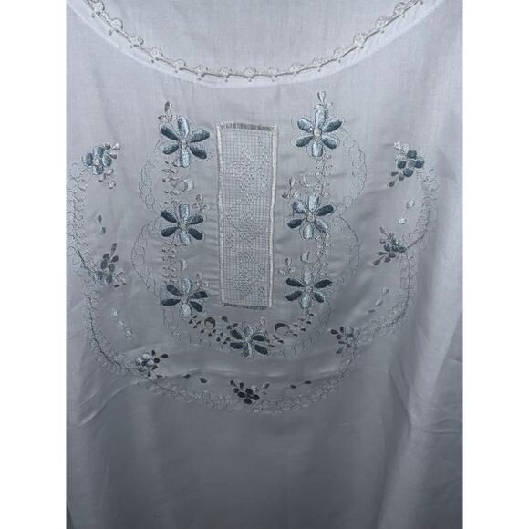 Handmade White Embroidered Boho Cotton Boxy Tunic Top - Picture 2 of 5